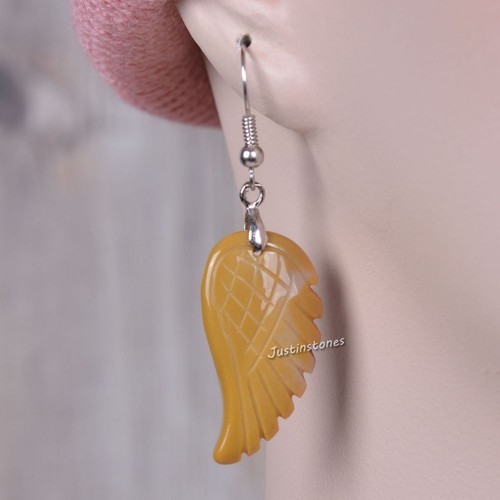 30mm Carved Rock Gemstone Crystal Angel Wing Healing Handmade Dangle Earrings - Picture 58 of 133