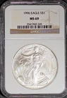 Key Date 1996 $1 Silver American Eagle MS 69 NGC # 3541960-345 + Bonus