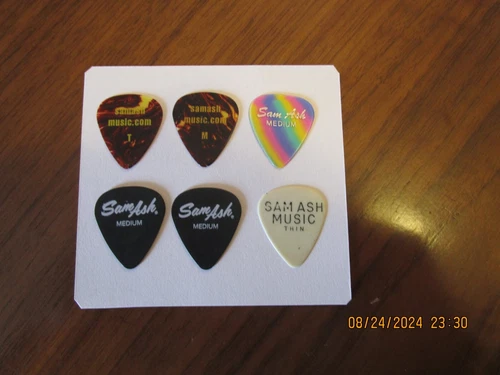 6 Pack of Sam Ash Promo Guitar Picks, From Different Eras - Various Gauge #228
