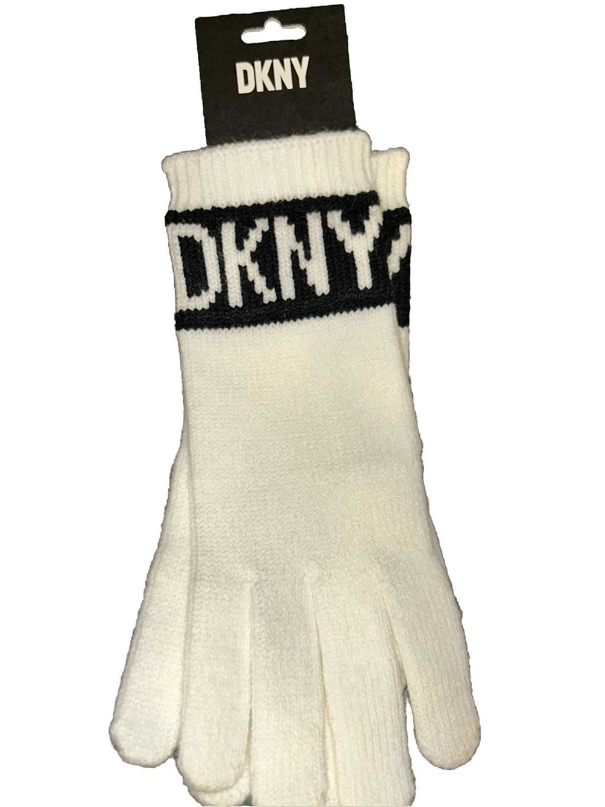 DKNY ivy women's black and ivy DKNY LOGO gloves W/Finger Print Opening NWT $58