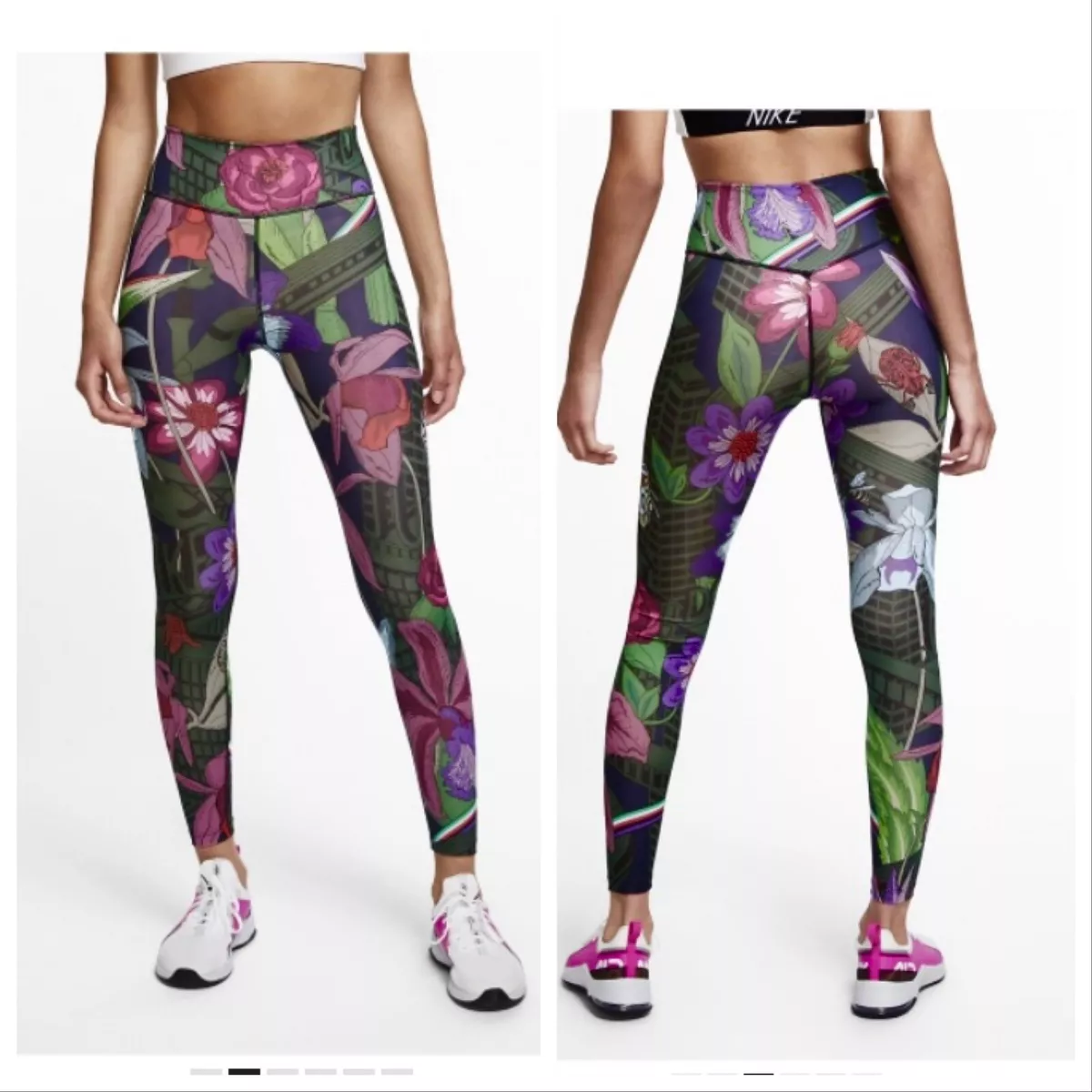 Floral Print Athletic Black Leggings for Women by Nike