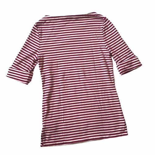 Lauren Ralph Lauren Womens S Stripe Pink Boatneck Cuffed Half Sleeve Tee T Shirt - Picture 3 of 8