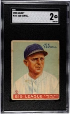 1933 Goudey #165 - Joe Sewell - SGC 2 - GOOD - HOF - Nice Eye Appeal!