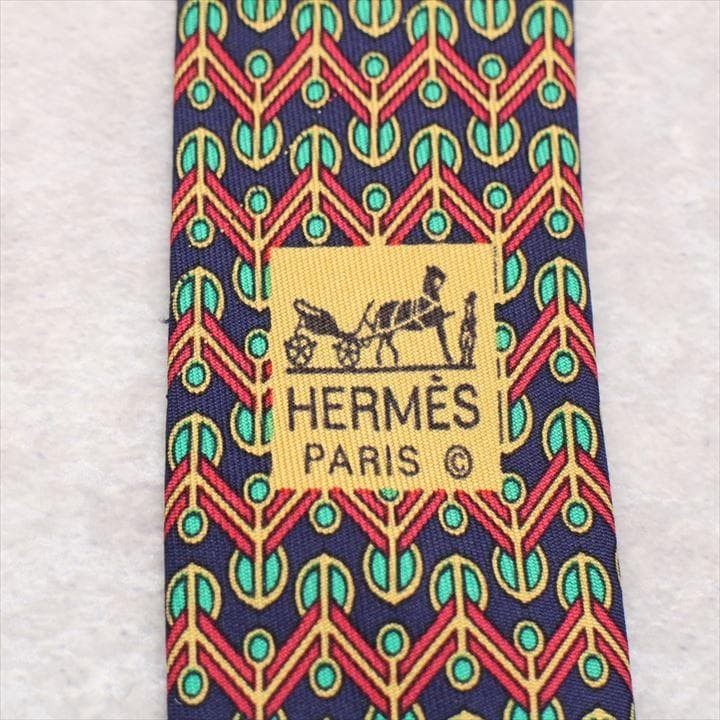 Hermès Silk Tie Zigzag Pattern Red 146cm Used - image 4