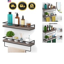 Rustic Wood Floating Shelves Wall Mounted with Towel Bar 2 Pack