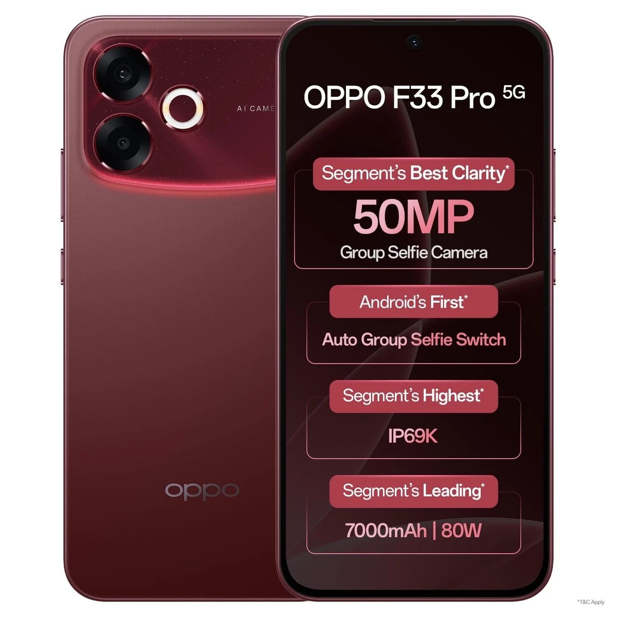 Oppo F33 Pro 5G (8GB RAM, 256GB ,Red) Dimensity 6360 Max Global