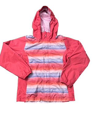 Northface Resolve reflective rain jacket, pink stripe girls 10/12
