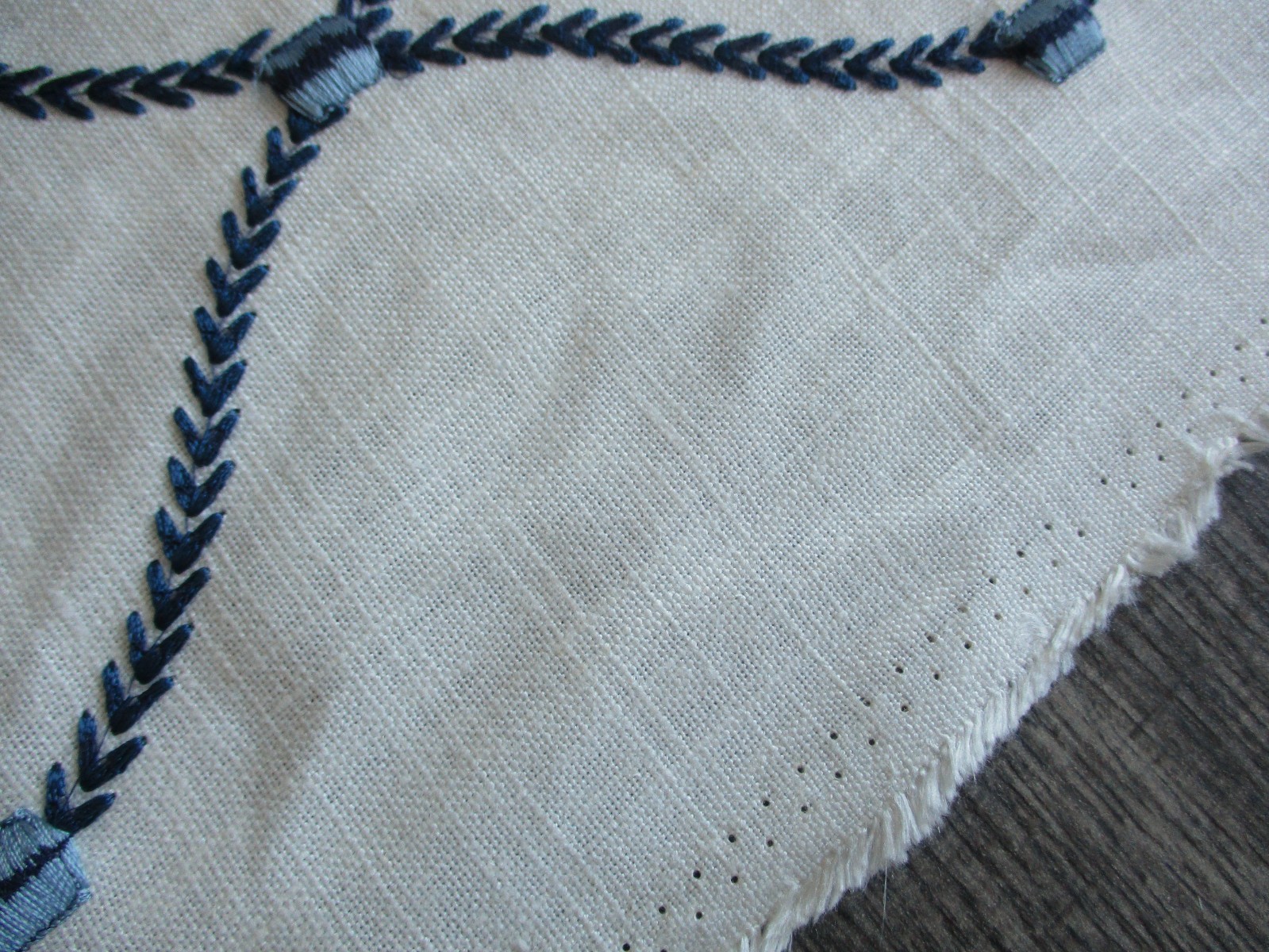 Waverly Deane Embroidery Fabric Linen 2 YD's + Trellis Leaf Blue on Off White thumbnail 9