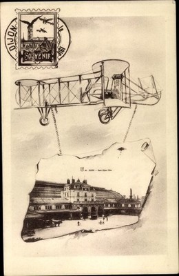 Mat Postcard Dijon Côte d'Or, La Gare, Aeroplane - 3549282