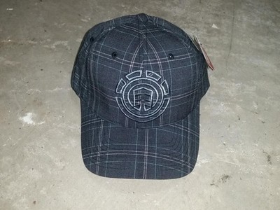 ELEMENT Crowns Skateboard Baseball Cap Hat Gray Blue Plaid NOSWT Flexfit