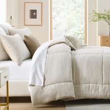 Queen Size Comforter Set - 100 Linen Front and Cotton Reverse Fluffy Comfort...