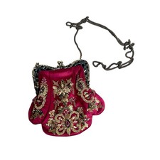 Beaded Burgundy 100 Silk Evening Crossbody Bag With Chain Zardozi Metal