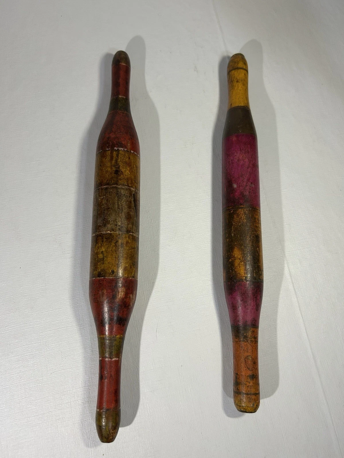 vintage handcrafted multicolor lacquer wooden Belan chapati rolling pins x2