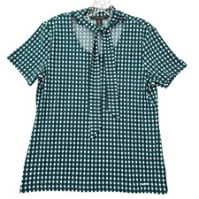 Tahari Green Shirt Blouse Stretch Tie Scoop Short Sleeves Geo Print Women Size M