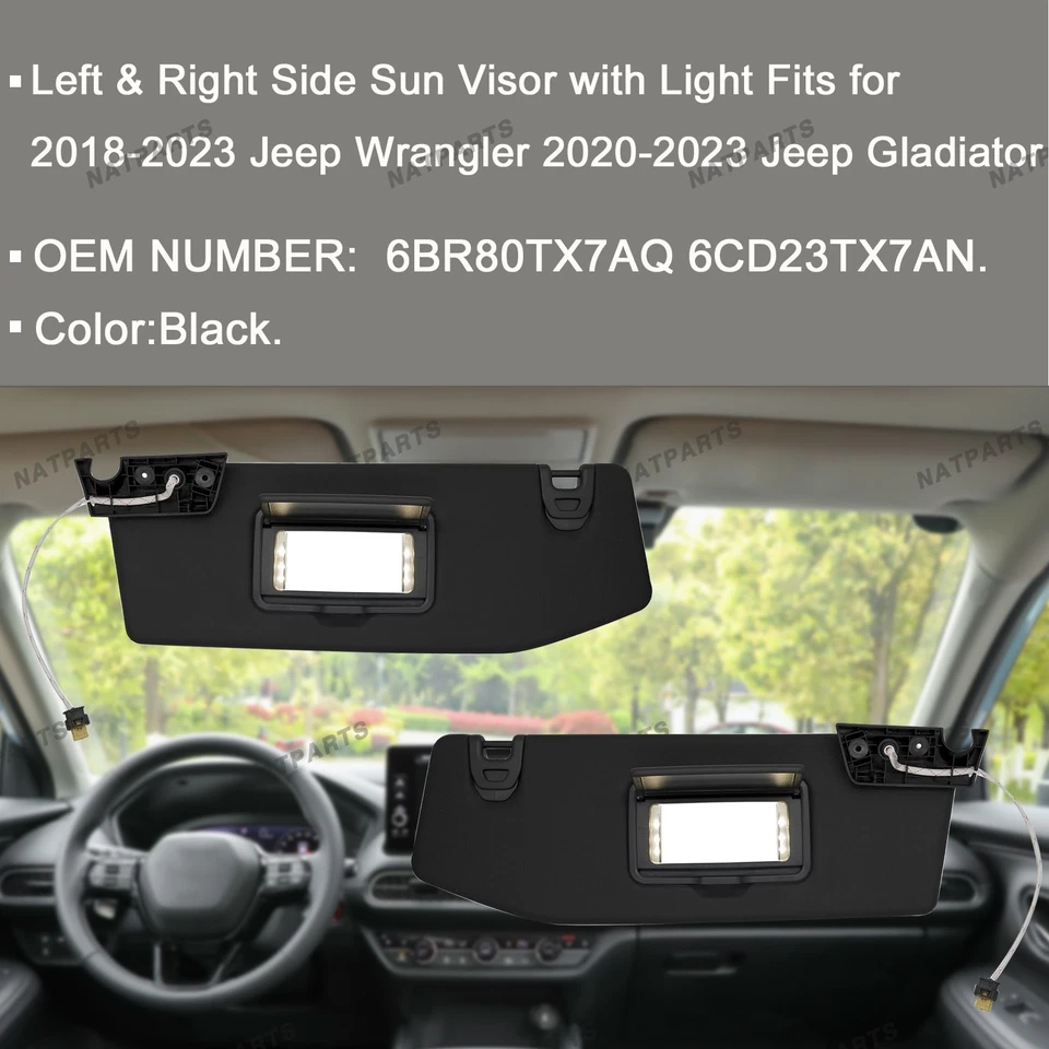 Pair Sun Visor W/ Light for18-23 JeepWrangler 20-23 JeepGladiator 6BR80TX7AQ - Image 2 of 4