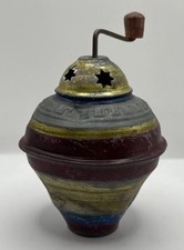 Vintage Tin Hand-Cranked Noisemaker Folk Art Toy Star Cutouts Painted Metal