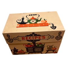 Stylecraft No 805 Recipe Box Tin Cast Iron Stove Vintage Retro w Recipes Vintage