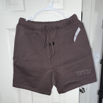 Essentials Fear of God Men's Brown Sweat Shorts Drawstring Pockets Logo S