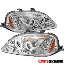 Fit 1999-2000 Honda Civic Led Halo Projector Headlights Lamps Leftright 99 00
