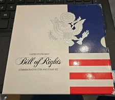 1993 S US Mint Bill of Rights Coin and Stamp Set with Proof Silver Half Dollar