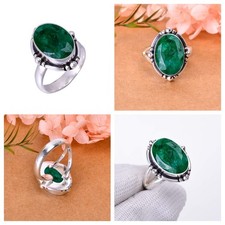 Natural African Green Emerald Ring 925 Sterling Silver FIne Handmade Jewelry New