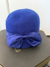 Women's Blue Wool Felt Cloche Hat with Bow Accent