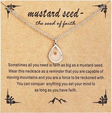Mustard Seed Necklace - Rectangle, Round, Mountain, Hill Christian Faith Geometr