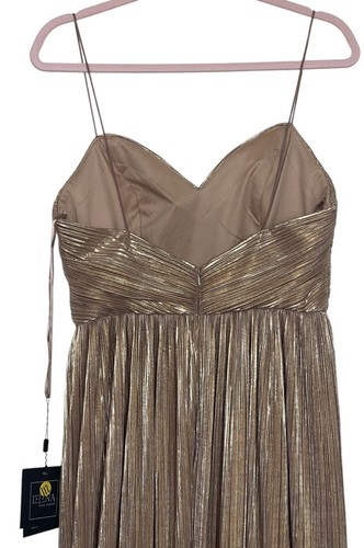 Abito vestito Ieena Mac Duggal taglia 8 oro metallizzato finto avvolgente spacco schiena aperta 26275 - Foto 10 di 14