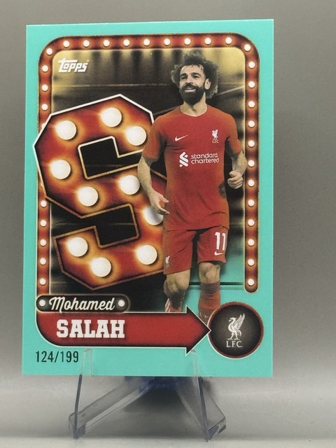 Mohamed Salah Liverpool 2025 Topps FC Collector's Tin Name in Lights Aqua /199