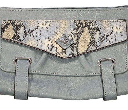 NUOVO! Borsa pochette SIMPLY VERA WANG Wrislet blu testurizzata argento int. 9,5"Lx6"H