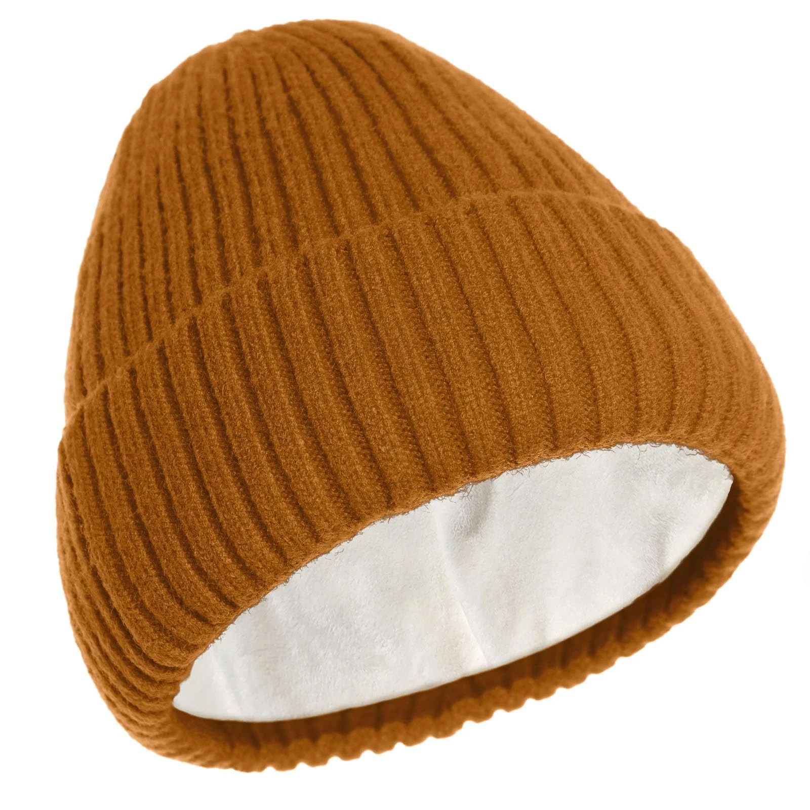 Warm Fleece Lined Beanie for Men and Women - Thick Winter Knit Hat, Camel