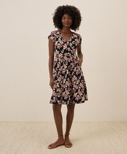 Pact Women's Small Fit & Flare Crossover Dress Scattered Posies Black
