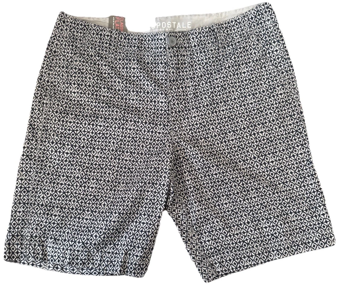 Aéropostale flat front shorts mens 34 black gray geometric NWT