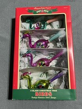 4 RARE Christopher Radko Peacock Clip Christmas Ornament Shiny Brite Boxed Set