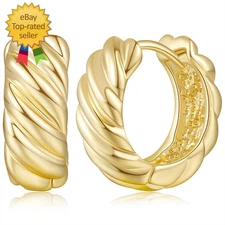 14K Gold Hoops Earrings 14 Karat Gold Hoop Earrings Twisted Thick Small Hoop Ear