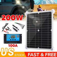 NEW 200W Solar Panel Kit 100A 12V Battery Charger With Controller Boat Car RV US