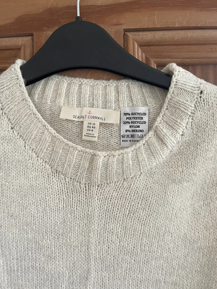 Ex SEASALT Ladies NEW Merino Wool Blend Jumper Top Cream Grey Size 10 - 16 - Image 3 of 3
