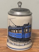 RARE Munich Streetcar "100 Years" Anniversary Stein – 0.5L Stoneware Pewter Lid