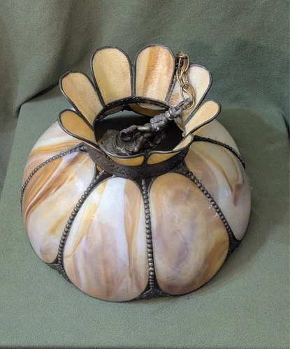 Antique Vtg Large Tiffany Style Caramel Glass Lamp Shade Victorian Art Deco- 18"