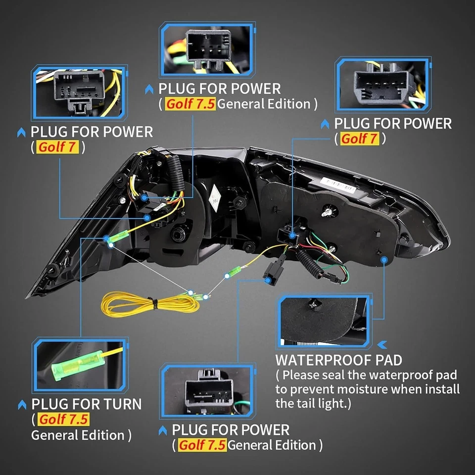 For 2012–2020 Volkswagen Golf MK7 MK7.5 GTI TSI TDI LED Tail Lights Pair L+R - Image 4 of 4