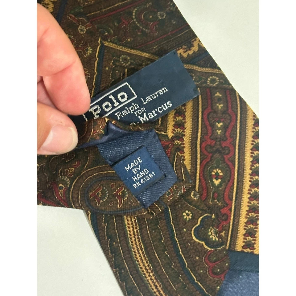 Corbata Polo Ralph Lauren Vintage Para Hombre Cachemira Seda Tonos Tierra Paisley EE. UU. 56" Foto 4 de 4