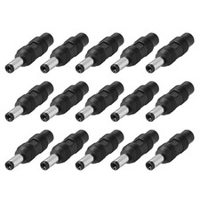 DC Female to Male Jack Connector Plug Adapter 5.5x2.1mm 3.5x1.35mm Black 15Pcs