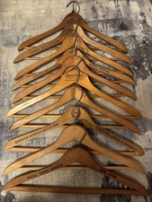 Lot 10 Vintage Wooden Hangers 5 with Advertising - Times Square NYC, Detroit, NJ