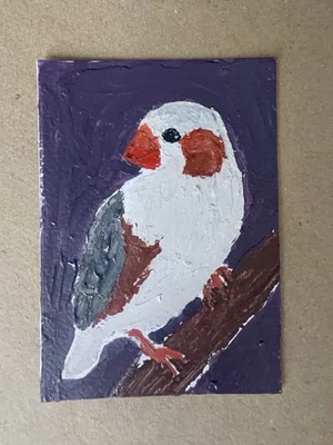 ACEO Original Finch Bird Painting Art Card Acrylic Hand Painted 2.5x3.5 Art - Bild 1 von 4