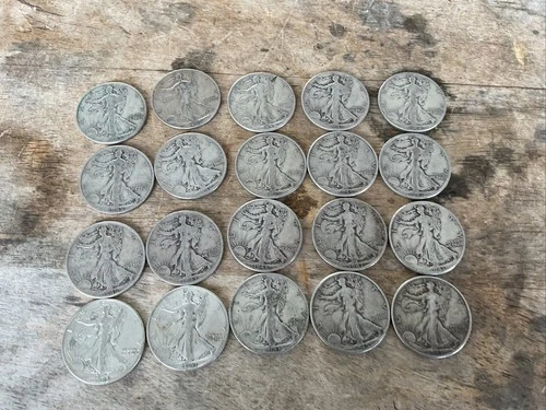 90% Silver Walking Liberty Half Dollars - Roll of 20 - 1940es Full Dates Coins