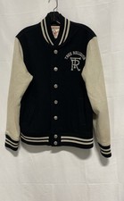 True Religion Men's World Tour Varsity Jacket Black Cream Logo Bomber Sz S