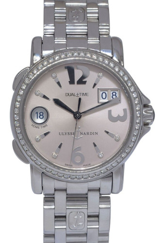Ulysse Nardin Dual Time Steel Pink Dial & Diamond Ladies 37mm ...