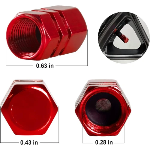 4 Pcs Red Hex Tire Stem Caps Wheels Tire Air Valve Caps Dust Cover Car SUV - Picture 2 of 5