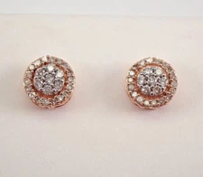 14K Rose Gold Plated Cluster Stud Round 2.00Ct Lab Created Diamond Halo Earrings