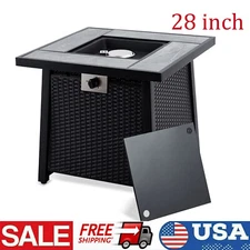 Propane Fire Pit Table 28 Inch, Outdoor 50000BTU Rectangle Fire Table With Cover